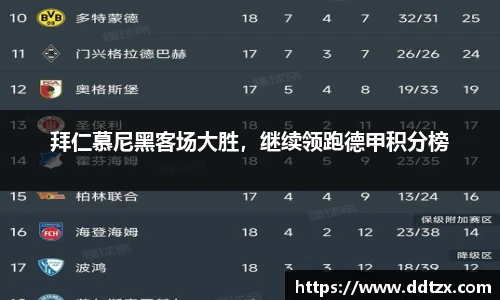 拜仁慕尼黑客场大胜，继续领跑德甲积分榜